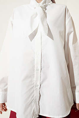 Yakası Bağcıklı Salaş Gömlek Ekru - Gömlek