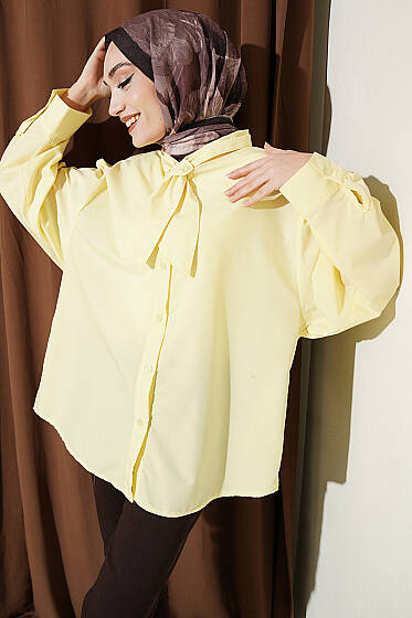 Yakası Bağcıklı Salaş Gömlek Sarı - Gömlek