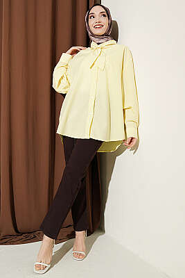 Yakası Bağcıklı Salaş Gömlek Sarı - Gömlek