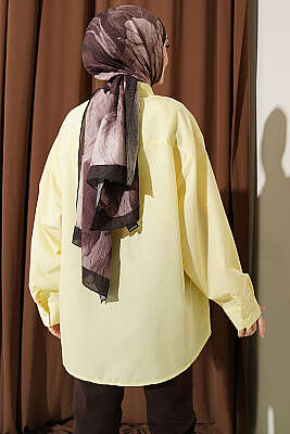 Yakası Bağcıklı Salaş Gömlek Sarı - Gömlek