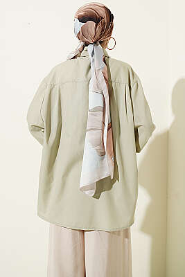 Yakası Bağcıklı Salaş Gömlek Su Yeşili - Gömlek