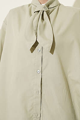 Yakası Bağcıklı Salaş Gömlek Su Yeşili - Gömlek