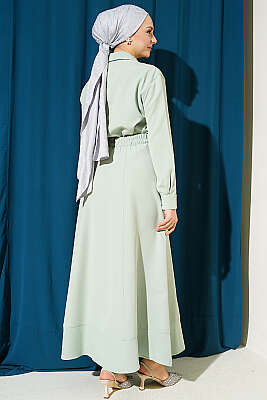 Yakası Bağlamalı Etekli İkili Takım Çağla Yeşili - İkili Takım