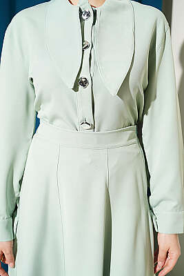 Yakası Bağlamalı Etekli İkili Takım Çağla Yeşili - İkili Takım