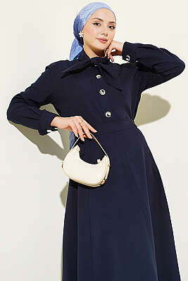 Yakası Bağlamalı Etekli İkili Takım Lacivert - İkili Takım