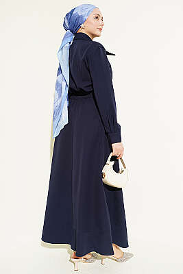 Yakası Bağlamalı Etekli İkili Takım Lacivert - İkili Takım