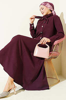 Yakası Bağlamalı Etekli İkili Takım Mürdüm - HATUN