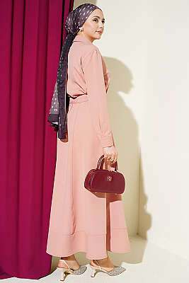 Yakası Bağlamalı Etekli İkili Takım Pudra - İkili Takım