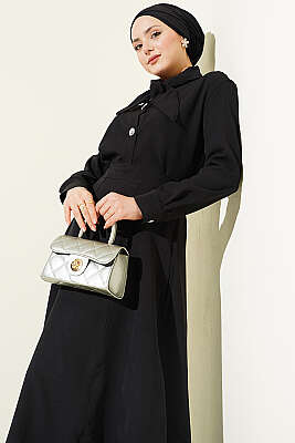 Yakası Bağlamalı Etekli İkili Takım Siyah - İkili Takım