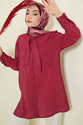Yakası Bağlamalı Salaş Gömlek Bordo 
