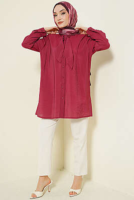 Yakası Bağlamalı Salaş Gömlek Bordo - Gömlek