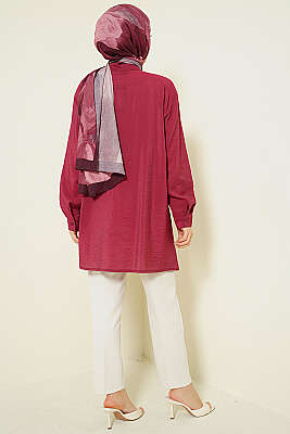 Yakası Bağlamalı Salaş Gömlek Bordo - Gömlek