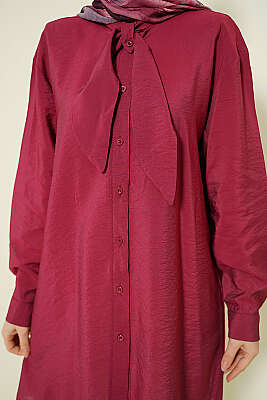 Yakası Bağlamalı Salaş Gömlek Bordo - Gömlek