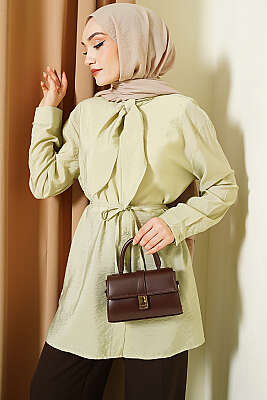 Yakası Bağlamalı Salaş Gömlek Çağla Yeşili 