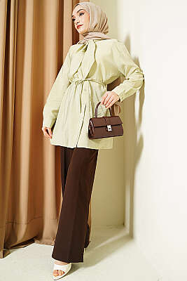 Yakası Bağlamalı Salaş Gömlek Çağla Yeşili - Gömlek