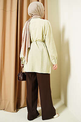 Yakası Bağlamalı Salaş Gömlek Çağla Yeşili - Gömlek