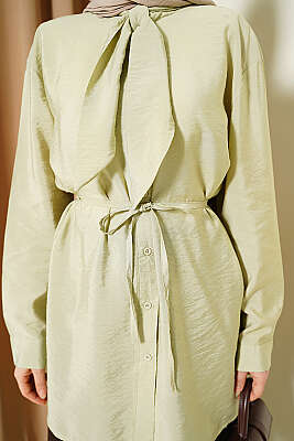 Yakası Bağlamalı Salaş Gömlek Çağla Yeşili - Gömlek