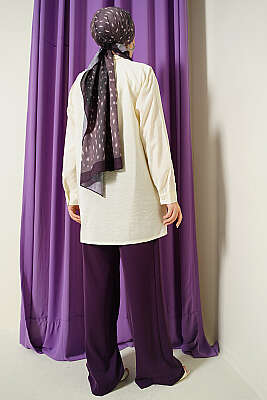 Yakası Bağlamalı Salaş Gömlek Krem - Gömlek