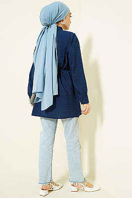 Yakası Bağlamalı Salaş Gömlek Lacivert - Gömlek