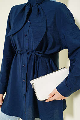 Yakası Bağlamalı Salaş Gömlek Lacivert - Gömlek