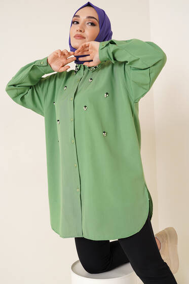 Yakası Boncuklu Taşlı Gömlek Benetton - Gömlek