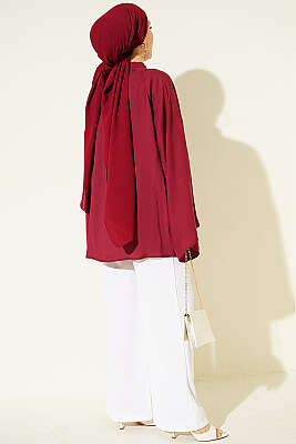 Yakası Büzgü Detaylı Tunik Bordo - Tunik