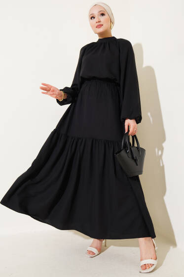 Yakası Büzgülü Etekli İkili Takım Siyah - İkili Takım