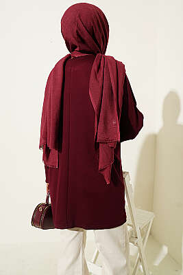 Yakası Çiçek Nakışlı Loyşa Tunik Mürdüm - Tunik