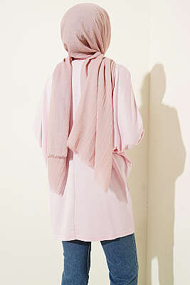 Yakası Çiçek Nakışlı Loyşa Tunik Pembe - Tunik