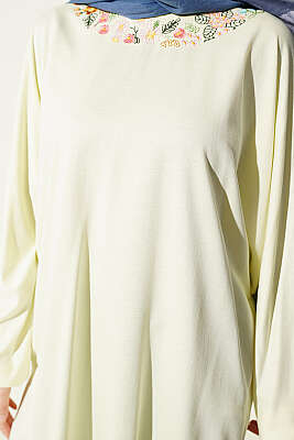 Yakası Çiçek Nakışlı Loyşa Tunik Sarı - Tunik