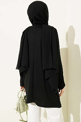 Yakası Çiçek Nakışlı Loyşa Tunik Siyah - Tunik