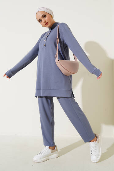 Yakası Çıtçıtlı İkili Takım Kayrak Grisi - İkili Takım