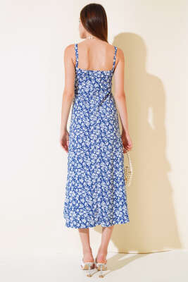 Yakası Fermuarlı Askılı Elbise İndigo - Kadın Giyim Modelleri