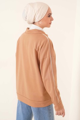 Yakası Fermuarlı Tunik Camel - Tunik