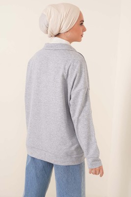 Yakası Fermuarlı Tunik Gri - Tunik