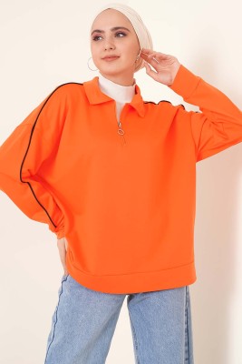 Yakası Fermuarlı Tunik Oranj - Tunik
