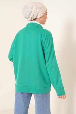 Yakası Fermuarlı Tunik Yeşil - Tunik