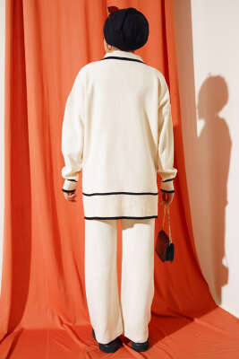 Yakası Fiyonklu Triko İkili Takım Bej - Triko İkili Takım