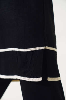 Yakası Fiyonklu Triko İkili Takım Siyah - Triko İkili Takım