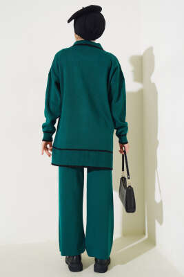 Yakası Fiyonklu Triko İkili Takım Zümrüt - Triko İkili Takım