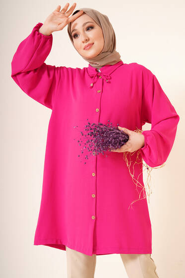 Yakası İpli Ayrobin Gömlek Fuşya - Gömlek
