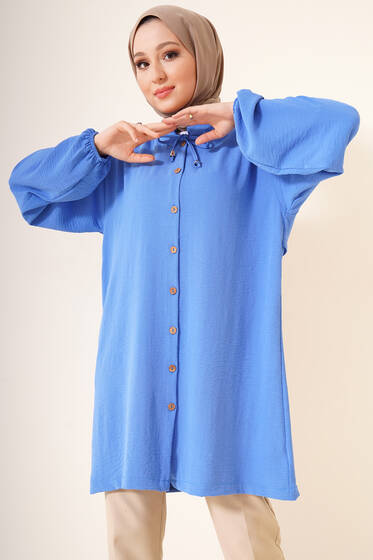 Yakası İpli Ayrobin Gömlek İndigo - Gömlek