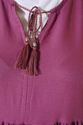 Yakası İpli Kat Model Elbise Lila - Tesettür Elbise