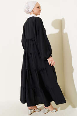 Yakası İpli Kat Model Elbise Siyah - Tesettür Elbise