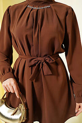 Yakası Kolyeli Tunik İkili Takım Kahve - İkili Takım