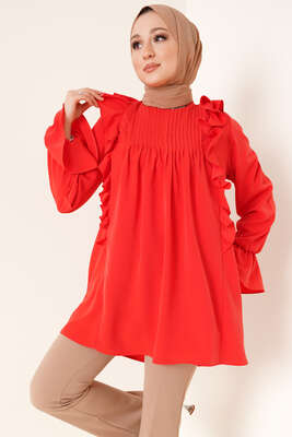 Yakası Nervürlü Tunik Alizarin - Tunik