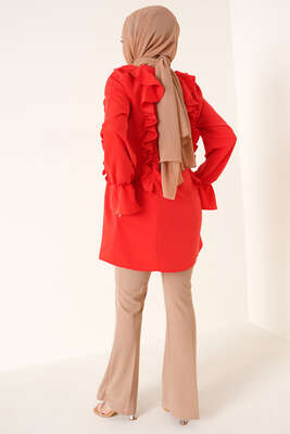 Yakası Nervürlü Tunik Alizarin - Tunik