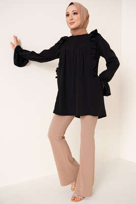 Yakası Nervürlü Tunik Siyah - Tunik