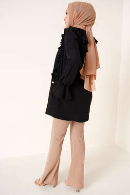 Yakası Nervürlü Tunik Siyah - Tunik