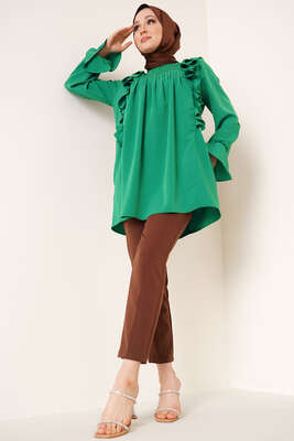 Yakası Nervürlü Tunik Zümrüt Yeşili - Tunik